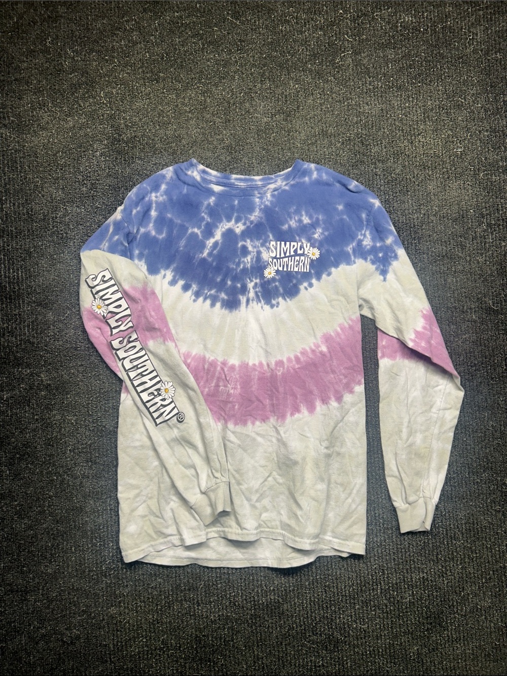 Simply Southern Blue White Pink Tie-Dye Long Sleeve Tee